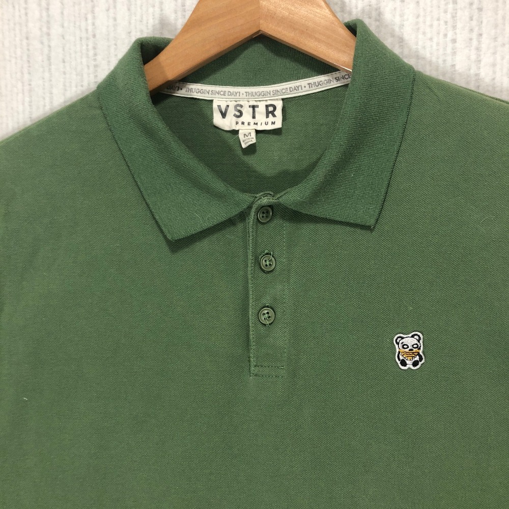 VSTR Premium Men's Green Polo Shirt Short Sleeve Panda Graphic Size M‎